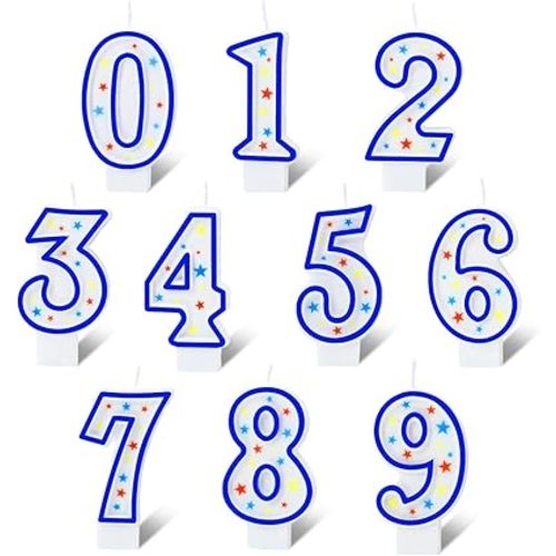 Nuanchu 10 Pcs Number Birthday Candles for Cakes, Polka Dot Colorful 0-9 Numeric Candles for Birthday Cake Decoration, Numeral Topper Decor for Wedding Anniversary Reunions Party Celebrations(Blue)