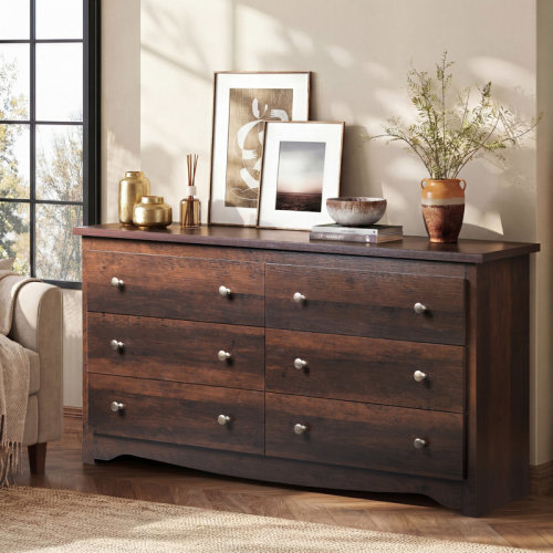 Foundry Select 59" W Wooden Dresser with 6 Drawers for Bedroom, Modern Large Dresser Closet Storage Organizer, Chest of Drawers for Living Room Hallway & Reviews | Wayfair