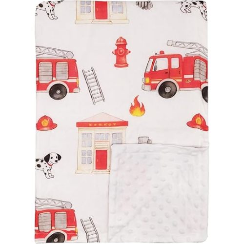 Fire Truck Minky Baby Blanket for Boys Girls, Soft Muslin Baby Blanket