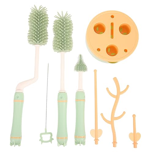 1Set Multifunctional Bottle Cleaning Brush Kit with Stand Safe Materials Rotation for Milk Bottles and Organization