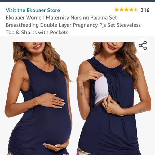 Ekouaer Women Maternity Nursing Pajama Set Breastfeeding Double Layer Pregnancy Pjs Set Sleeveless Top & Shorts with Pockets