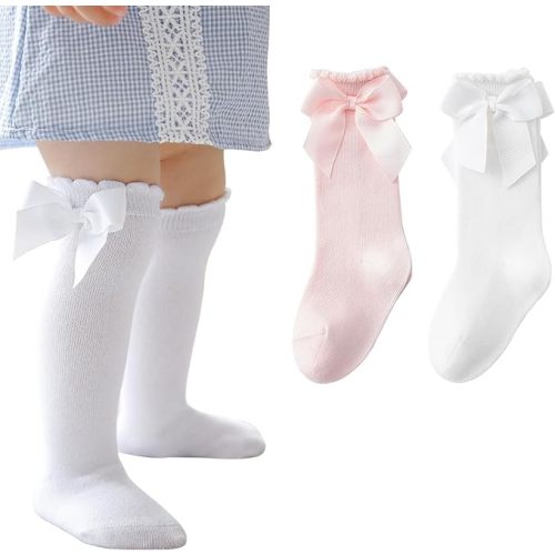 Baby Girls Socks Knee High Socks With Bow Infants Toddlers Stockings School Uniform Dress Socks