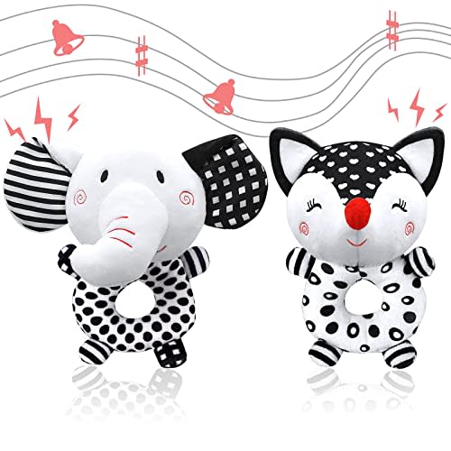 Baby Rattles 0-6 Months Newborn Toys Baby Toys 0-6 Months Rattles for Babies 0-6 Months Infant Toys 0-3 Months, Black & White High Contrast Baby Toys Plush Stuffed Toys for 0 3 6 9 12 Months Girl Boy