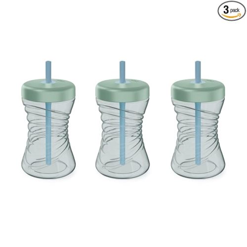 NUK First Choice Fun Grips Straw Cup 2.0, 10 oz. Sippy Cup with Handles, Leak Proof Straw Cup, 3-Pack