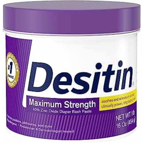 Desitin Maximum Strength, 16 oz Diaper Rash Cream, 40% Zinc Oxide, Hypoallergenic, Paraben-free, Pediatrician & Dermatologist Tested, Baby