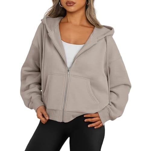 Trendy Queen Zip Up Hoodies For Women Cropped Sweatshirts Fall Fashion Outfits 2025 Y2k Fleece Teen Girls Clothes