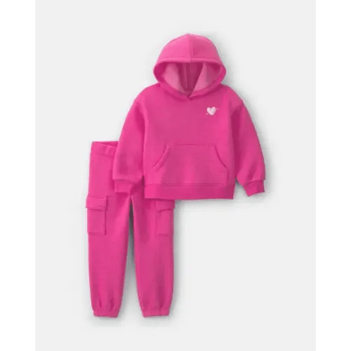 Baby Girl Heart Fleece Hoodie & Pant Set - Pink | Carter's