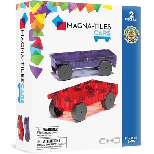 MAGNA-TILES Cars – Green & Yellow 2-Piece Magnetic Construction Set, The Original Magnetic Building Brand