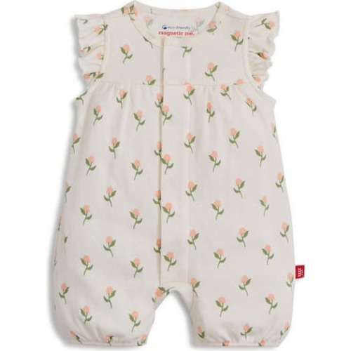 Floral Flutter Sleeve Organic Cotton Romper, 0-3M