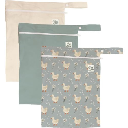 LA PETITE OURSE Lot de 3 sacs humides et secs avec fermeture éclair et bande de suspension, lavables, réutilisables, imperméables, pour maillot de bain, couches en tissu pour bébé, plage, piscine, voyage, gym, garderie (vert)