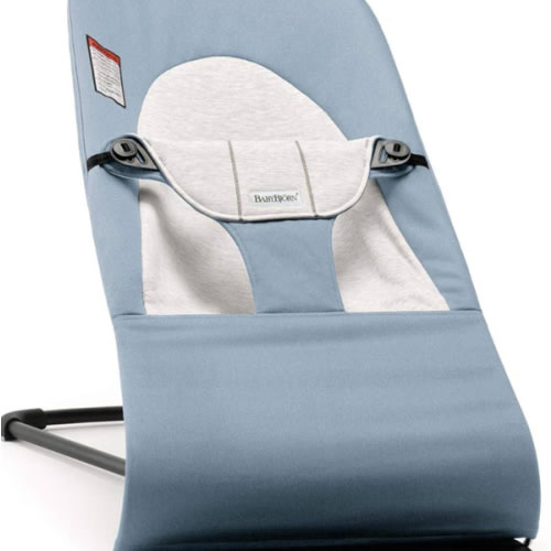 BabyBjörn Bouncer Balance Soft, Blue/Gray, Woven/Jersey | 2-in-1 Adjustable Baby Bouncer Seat and Toddler Chair, Newborn to Toddler (8-29 lbs), 4 Positions, Lightweight & Portable