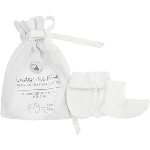 Under The Nile Organic Cotton Mitten and Bootie Gift Set in a Gift Bag, 0 to 3 Months
