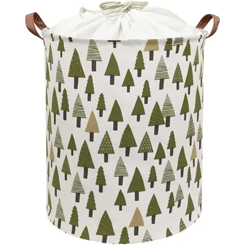Nursery Laundry Basket Canvas Fabric Baby Boy Storage Bins,Collapsible Woodland Hamper,Waterproof Storage Baskets with Leather Handle,Forest Nursery Decor,Toy Organizer (Tree)