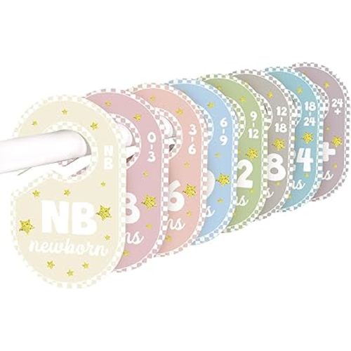 POVETIRE Baby Closet Dividers for Clothes Organizer,Set of 8 Neutral Double-Sided Baby Clothes Size Labels,Nursery Organization for Newborn Clothing, Infant to 24 Months Boy & Girl