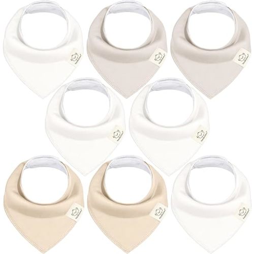 KeaBabies 8-Pack Organic Baby Bandana Bibs for Boys, Girls - Super Absorbent Triangle Baby Bibs for Drooling and Teething Infant, 100% Cotton Extra Soft for Newborn, Infant 0-36 Months (Purest)