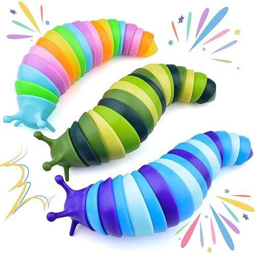 Cevioce Sensory Slug Fidget Toys for Kids & Adults - 3 Pack Slug Toys for Autism Therapy, Age 3+ Travel & Party Favors