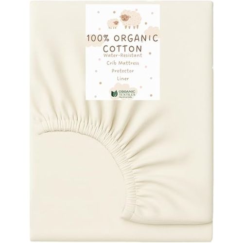 Organic Cotton Crib Mattress Protector - Water Resistant Fitted Sheet Liner Pad, Skin Friendly, Chemical-Free Pure Cotton [GOTS-Certified] - Made in USA (Mini Crib (38"x24"))