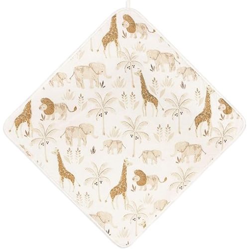 Crane Hooded Towel - 100% Cotton Terry Cloth Hooded Towels, Safari Animal Pattern, 30" x 30", Perfect for Babies' Bath, Pool, Beach & Travel