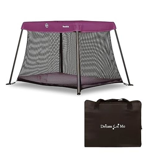 Dream On Me Travel Light Playard, Award Winning Lightweight Portable, Breathable Mesh Sides with Soft Comfortable Mattress, Easy Compact Fold Design with Travel Carry Bag – Purple
