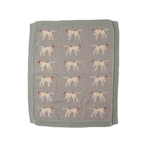 Soft Cotton Knit Baby Blanket with Decorative Dog Design, Blue