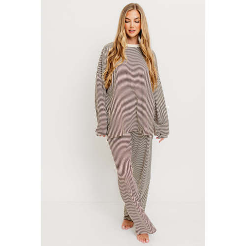 Campbell Striped Fleece Lounge Pants in Brown
