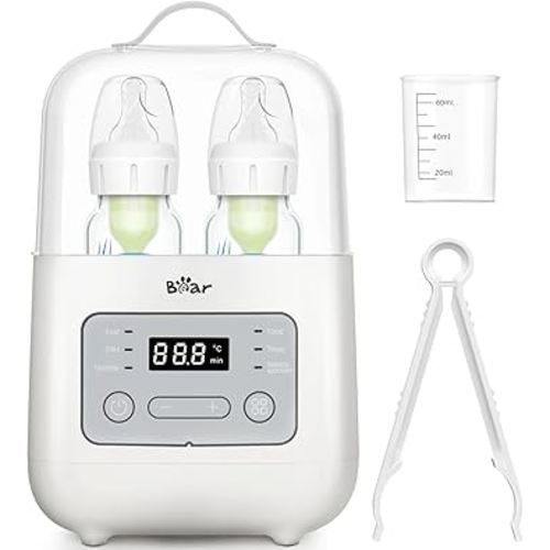 Bear Bottle Warmer, Baby Double Bottles Heater Breastmilk Food Warmer for New Born Twins, with Temp Control 24H Water Bath Warming, Fast Heating Steaming Thaw Multifunctional