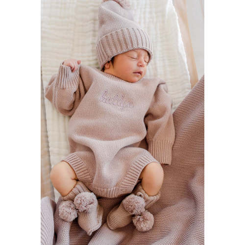 Embroidered Knit Sweater Bubble Romper in Iris | Caden Lane
