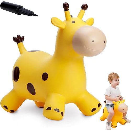 EVERICH TOY Giraffe Bouncy Horse Hopper for Toddlers, Bouncy Animals Jumping Horse, Inflatable Ride on Bouncer Hopping Toys Gifts for Boys Girls 18 Months 2 3 4 5 6 Years Old