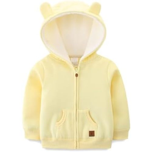 Baby Hoodie Sherpa Lined Zip up Light Fleece Jacket Solid Bear Coat Fall Winter 3-24 M