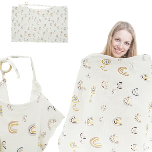 Nursing Cover Breastfeeding Breathable Privacy Breastfeeding Cover Soft Comfortable Cotton Breastfeeding Cover Lightweight Portable Nursing Cover Multipurpose Nursing Apron for Mom 100x65cm(Rainbow)