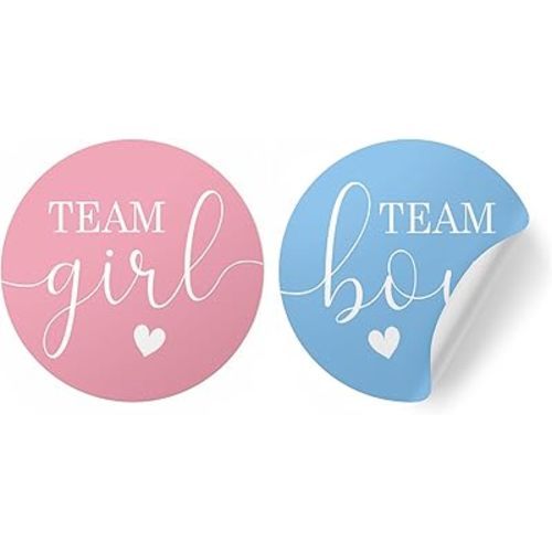 Pink or Blue Gender Reveal Party - Team Boy or Team Girl Stickers - Baby Gender Reveal Decorations - 40 Count
