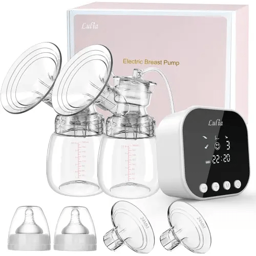 Lulia Double Electric Breast Pump, Breastfeeding Pump 4 Modes & 9 Levels, Low Noise, Anti-Backflow & LED Display, BPA Free, Portable Breast Pumps with 24mm Flange