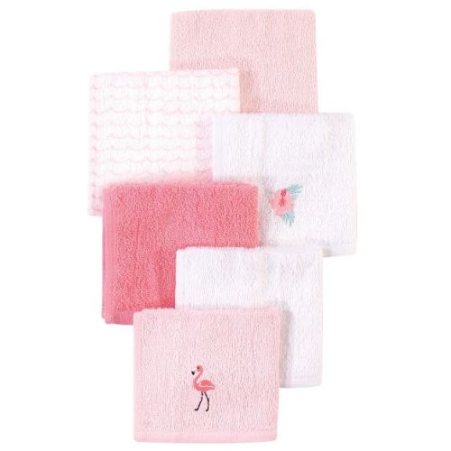 Hudson Baby Infant Girl Super Soft Cotton Washcloths, Flamingo, One Size