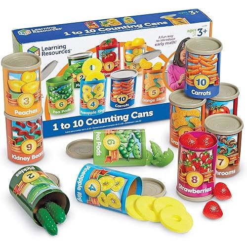 Learning Resources One To Ten Counting Cans - 65 Pieces, Ages 3+ Toddler Learning Toys, Preschool Pretend Play Toys, Supermarket Toys