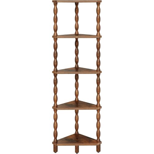 HOOBRO Corner Shelf, 5-Tier Wooden Corner Bookshelf for Small Space, Stylish Corner Storage Display Shelves for Living Room, Kitchen, Office Rustic Brown FG195CJ01