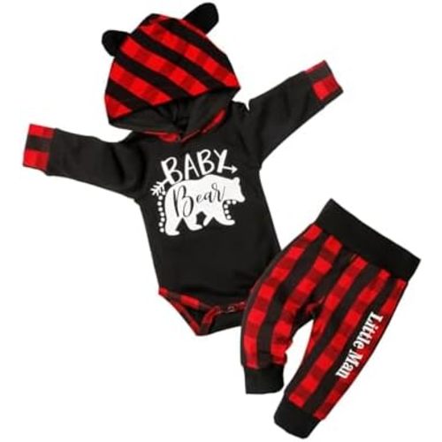 Fommy Newborn Baby Boy Clothes Plaid Letter Print Long Sleeve Hoodies + Long Pants 2PCS Fall Winter Outfits Set