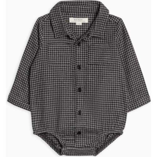 Carson Flannel Long Sleeve Collared Button Down Bodysuit Houndstooth - Colored Organics | Maisonette