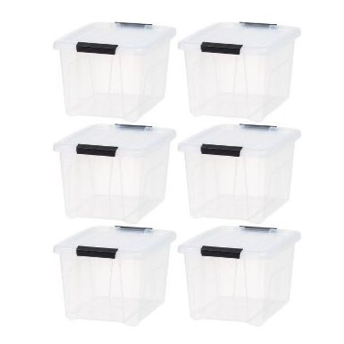 IRIS 20.5qt 6pk Plastic Storage Bins With Lids and Latching Buckles: Stackable, Transparent, Universal Storage Solution