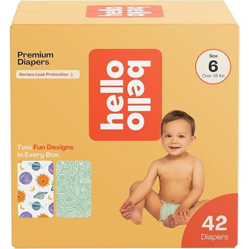 Hello Bello Premium Diapers Size 6, Celestial Cuties & Daring Doodlers Designs, 42ct Club Box