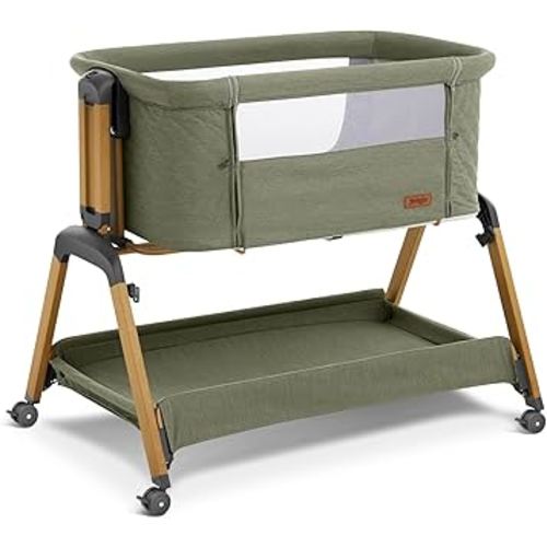3 in 1 Baby Bassinet, Rocking Bassinets with Comfy Mattress and Wheels, Adjustable Height Bassinet Bedside Sleeper, Easy Folding Portable Crib for Newborn (Green)