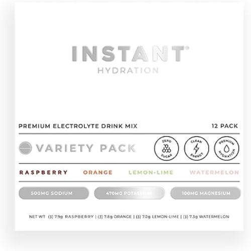 Instant Hydration Electrolytes Powder Packets - Variety Pack - Zero Sugar - Keto, Vegan, Gluten-Free, Non-GMO - Boost Recovery, Brain Function, Muscle & Tissue Health - 12 Sticks
