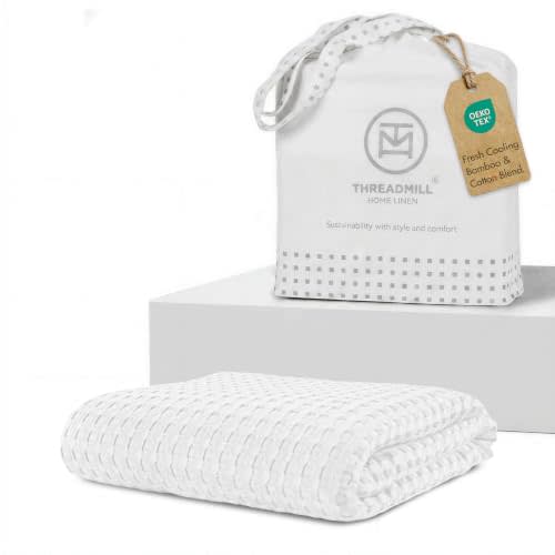 Threadmill Waffle Swaddle Blanket, Rayon Derived from Bamboo, White | Prewashed, Cooling Blanket, Breathable, Lightweight, OEKO-TEX Certified