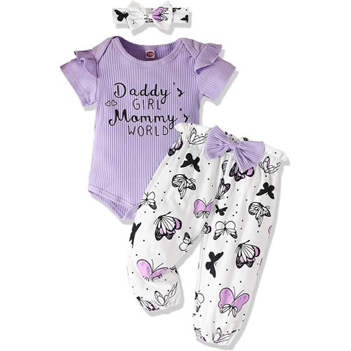 AMAWMW Newborn Baby Girl Clothes Infant Baby Ruffle Romper Pants Summer Outfits 4PCS Gifts Set Toddler Girls' Clothing