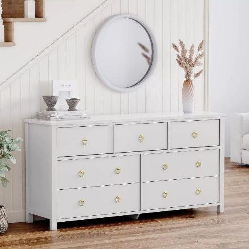 Coolmee Modern Wide Drawer Dresser with Storage, Wooden Closet Dressers Chest of Drawers Freestanding for Bedroom, Nursery, Living Room