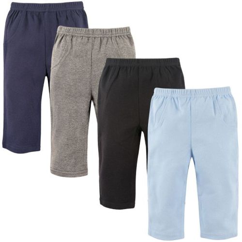 Luvable Friends Baby and Toddler Boy Cotton Pants 4pk, Boy Solid, 0-3 Months