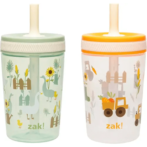 Zak Designs Kelso Toddler Cups For Travel or At Home, 15oz 2-Pack Durable Plastic Sippy Cups With Leak-Proof Design is Perfect For Kids (Silly Goose, Harvest)