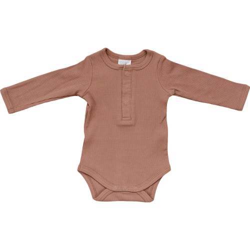 Mebie Baby Dusty Rose Organic Snap Long Sleeve Ribbed Bodysuit Onesie