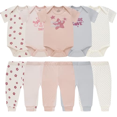 Baby Newborn Layette 10-Piece Sets Cotton Bodysuits Pants Sets for Baby Boys Girls Toddler Unisex Baby Gift Set