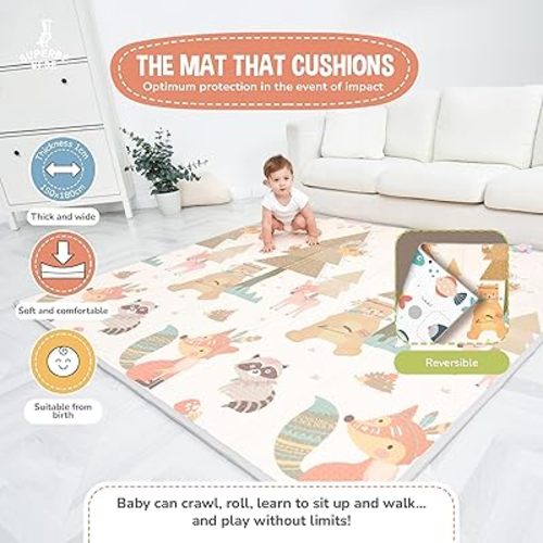 BABY PLAY MAT 71" X 59" X 0.4: Foldable, Padded Floor Mat for Crawling, Playing, and Toddler Playroom | Baby Care Foam Mat | Extra-Large Floor Mats For Kids | Playpen mat for Babies and Toddlers