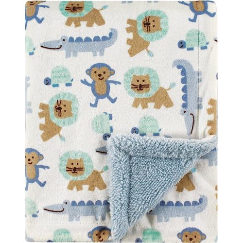Luvable Friends Unisex Baby Plush Blanket with Sherpa Back, Boy Jungle, One Size